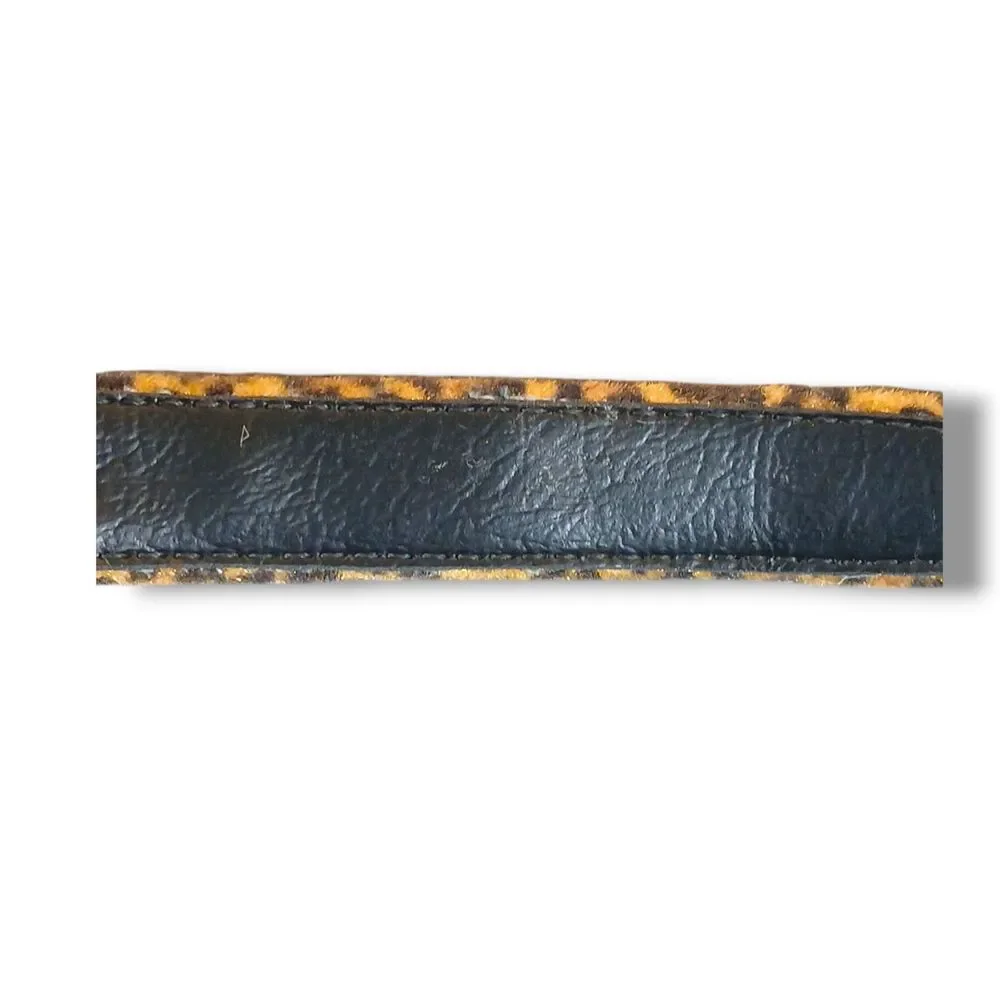 Brown Cheetah Print Cat Collar Small Adjustable Fuzzy Felt Brass Hardware 16 In